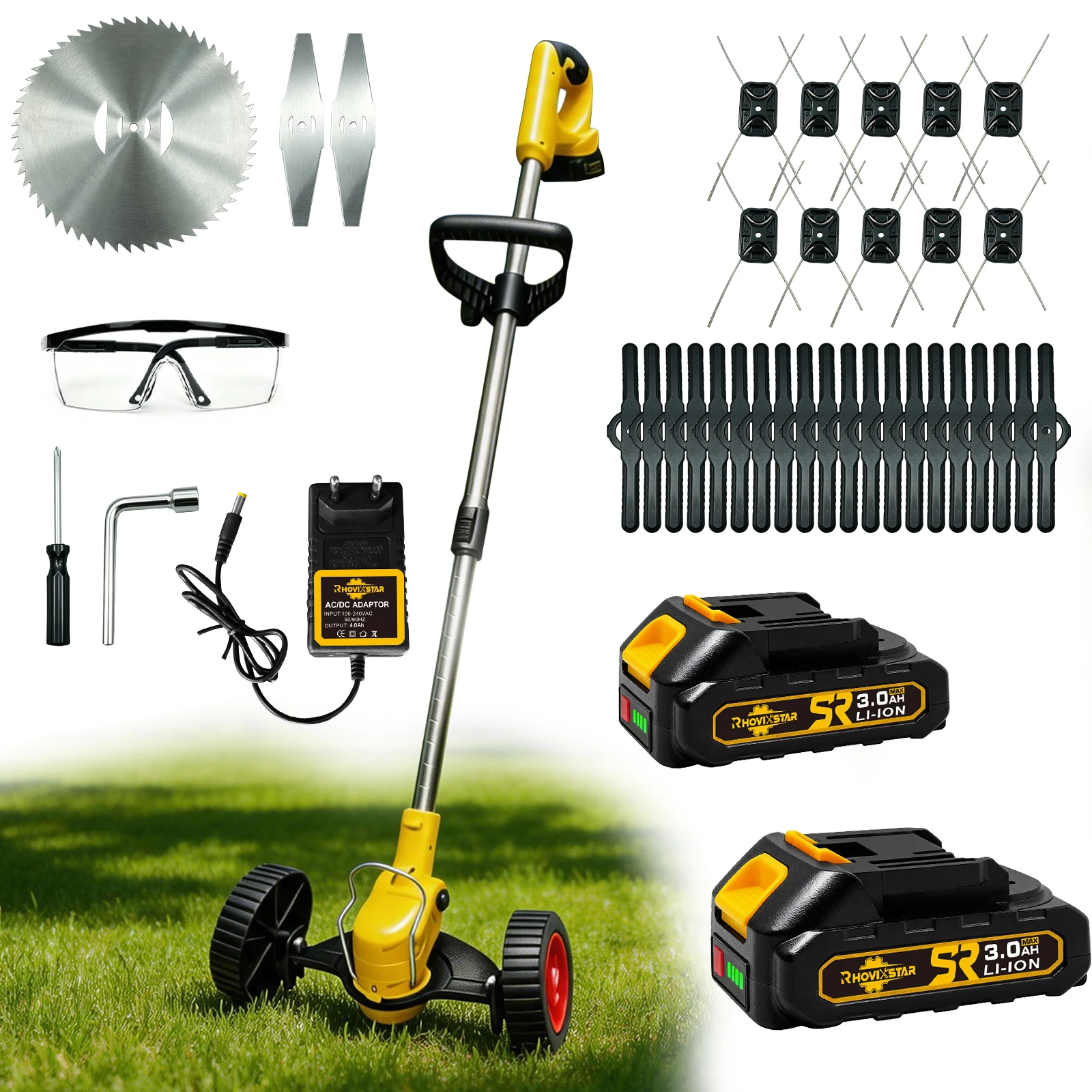 Cortador De Grama Elétrico Sem Escova, Portátil E Telescópico, Com 2*3,0AH De baterias,Vem Com Todos Os Acessórios
