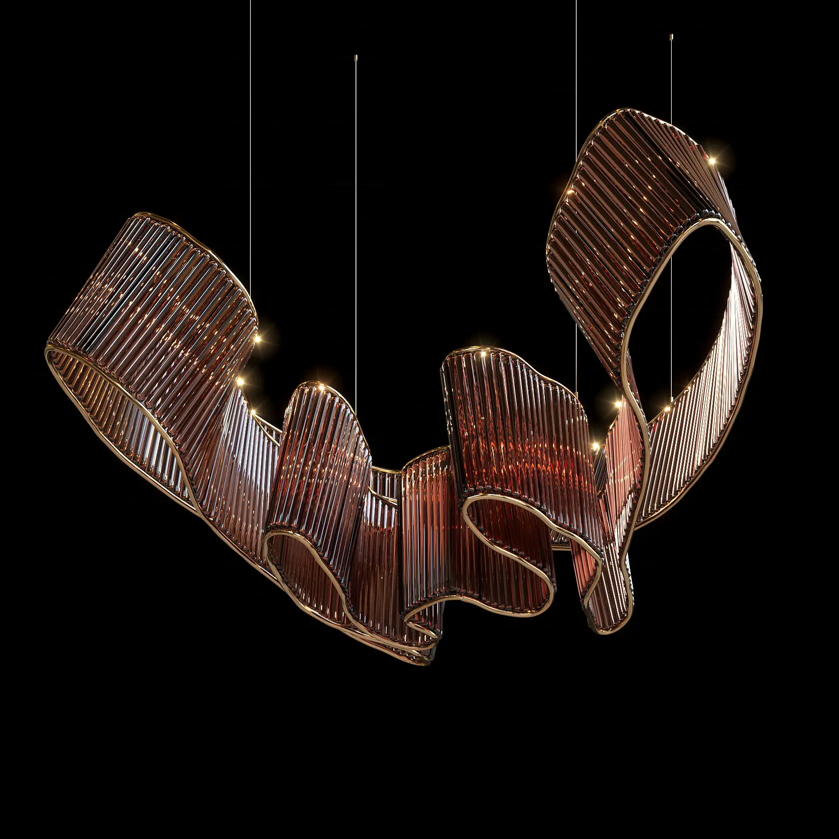 

Zhongshan Custom Long Amber Ribbon Glass Pendant Light Chandelier for Hall Lobby Project Customizable Large Modern Lighting