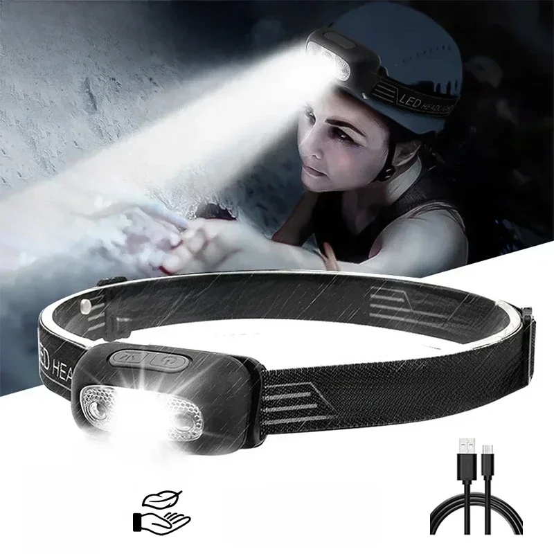 Potężny czujnik Regulowana latarka czołowa LED Latarka czołowa USB z możliwością ładowania COB Mini Camping Wędkarstwo na świeżym powietrzu Latarka czołowa awaryjna — zdjęcie 2