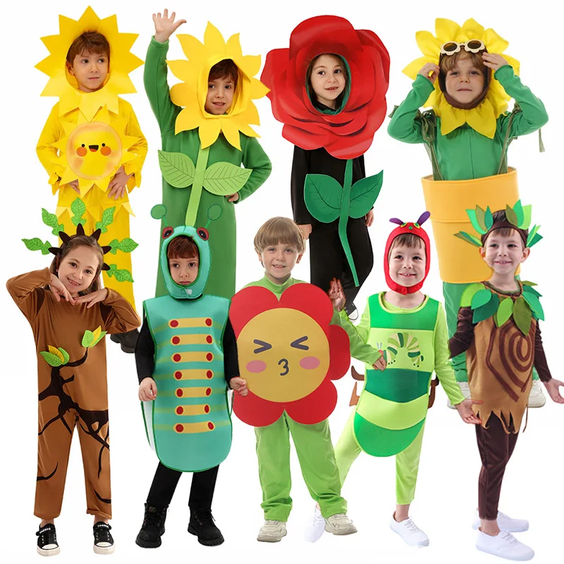 2025 Unisex Kids Plant Flower Dress Up Boys Sun Halloween Outfit Girls Rose Rose Tree Potted Sunflower Flower Costume For Child