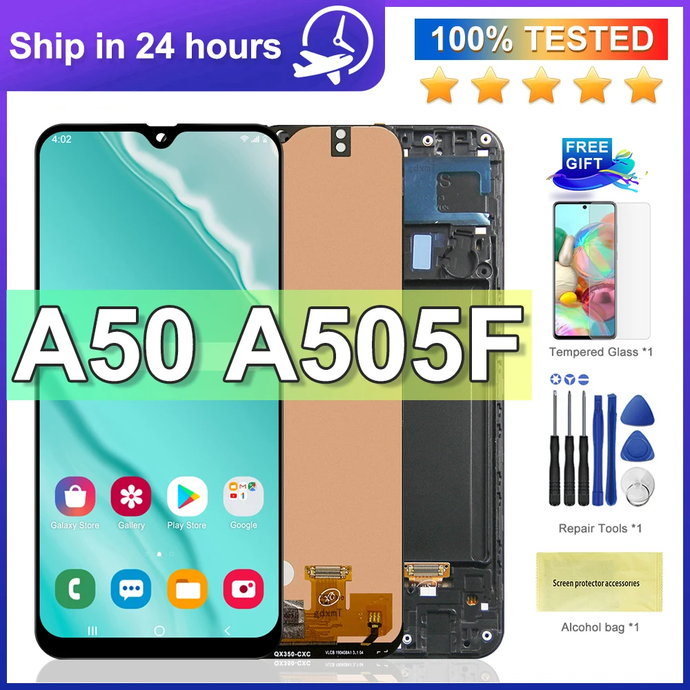 100% Tested For Samsung A50 SM-A505FN/DS A505F/DS A505 LCD Display Touch Screen Digitizer With Frame For Samsung A50 lcd