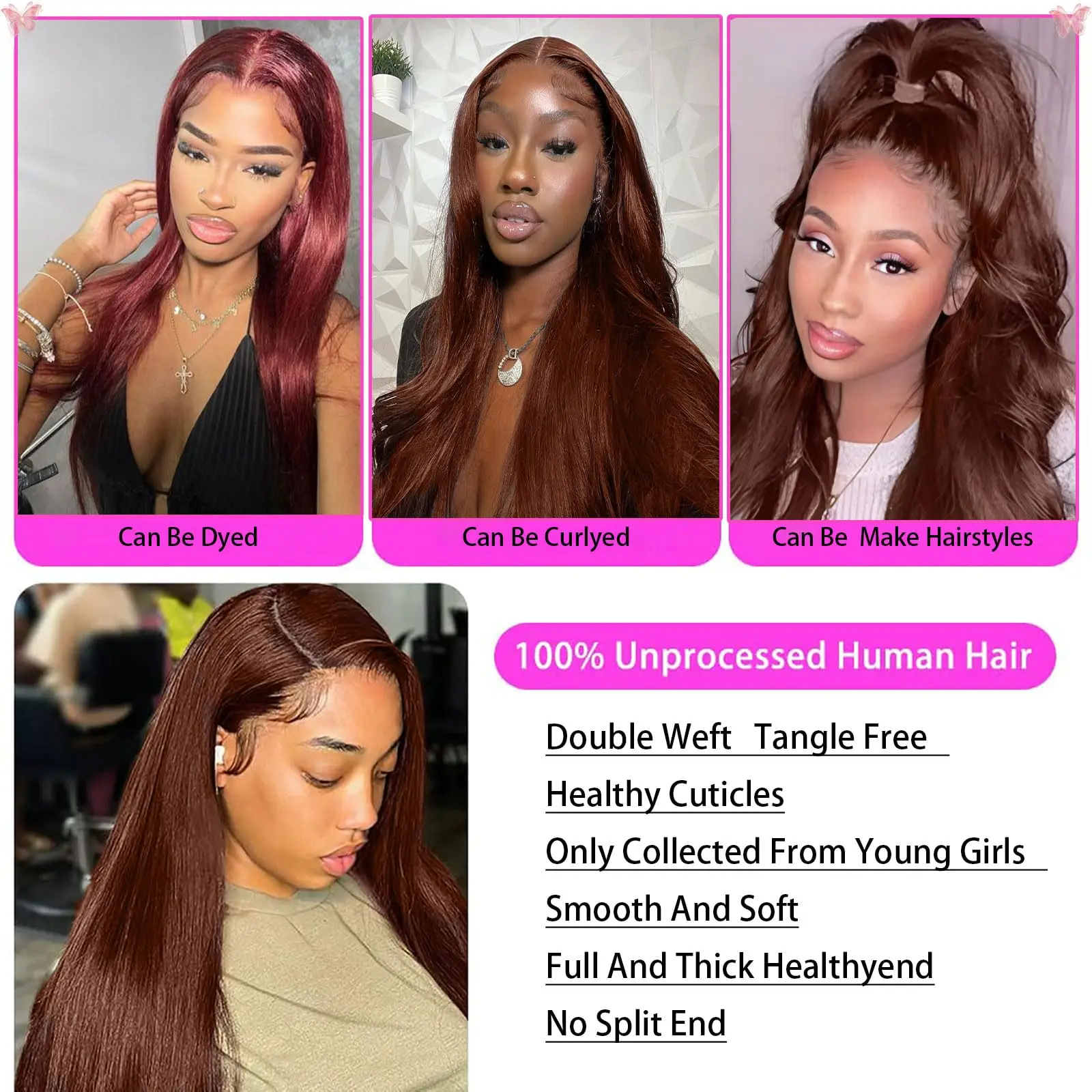 Straight Bundles Human Hair 18 20 22 Chocolate Brown Human Hair Bundles Color #4 Human Hair Bundles 12A Grade Straight Bundles