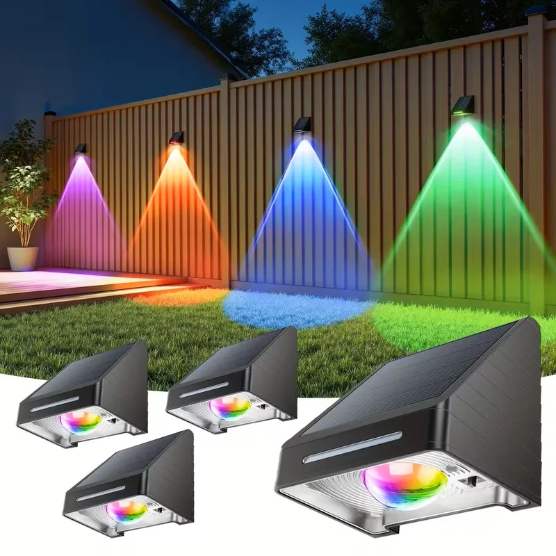 6er Set Solar-Zaunleuchten für Außen, 10 RGB-Farben und 3 Lichtmodi, solarbetrieben für Hinterhof, Geländer, Treppe, Terrasse, Zaunpfosten, Heimwerkerbedarf und Gartendekoration