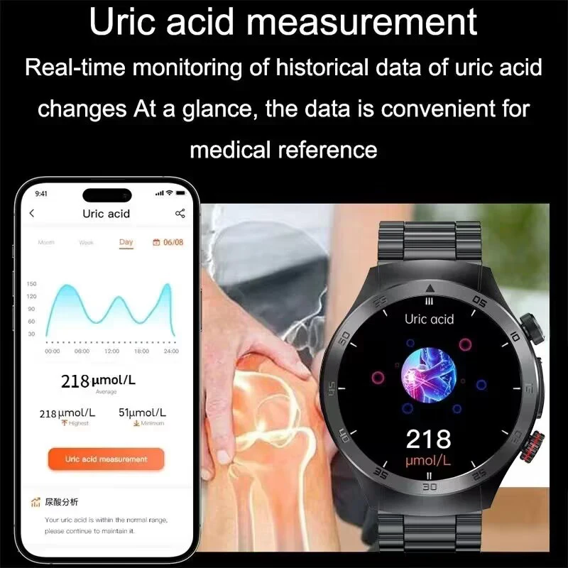 2025 New Laser Therapy Blood Glucose ECG+PPG Smart Watch Men Heart Rate Uric Acid Healthy Heart pulse IP68 Waterproof Smartwatch