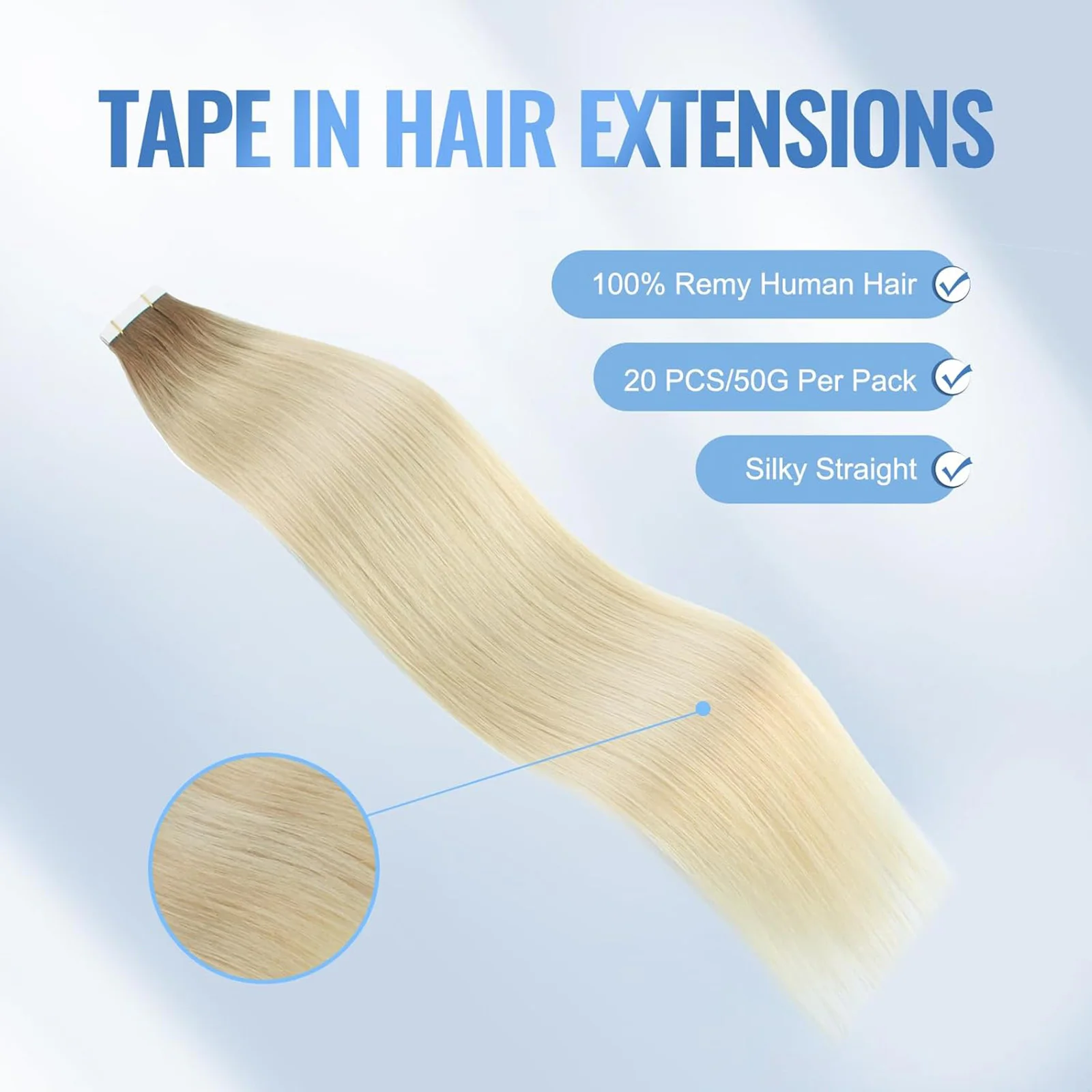 Sixstarhair 20枚入り テープエクステ 人毛 50g 16/20/22インチ 100%レミー人毛 テープ式エクステ 女性用