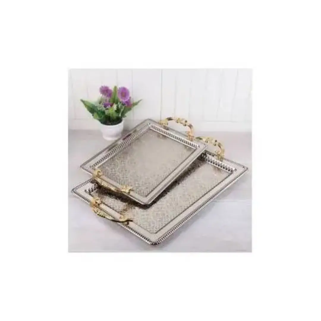 

2 PACK RECTANGULAR TRANSCRIPT TRAY SILVER COLOR WEDDING ENGAGEMENT CHIC PRESENTATION DECOR KITCHEN HOME TOOLS