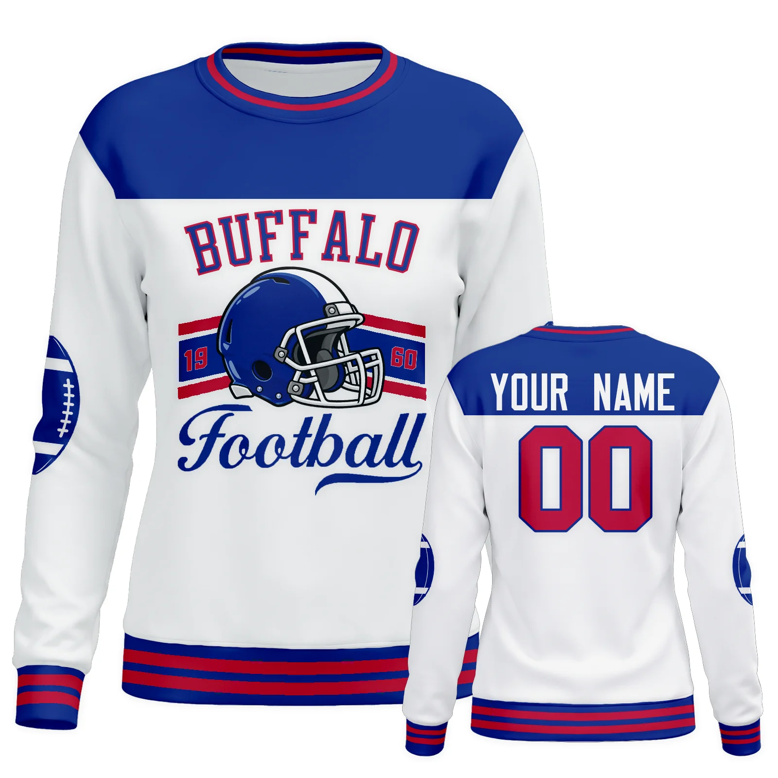 Custom Buffalo City Sweatshirt for Women, Personalized Name Number Logo Crewneck Sweatshirt, Casual Game Day Football Sweatshirt