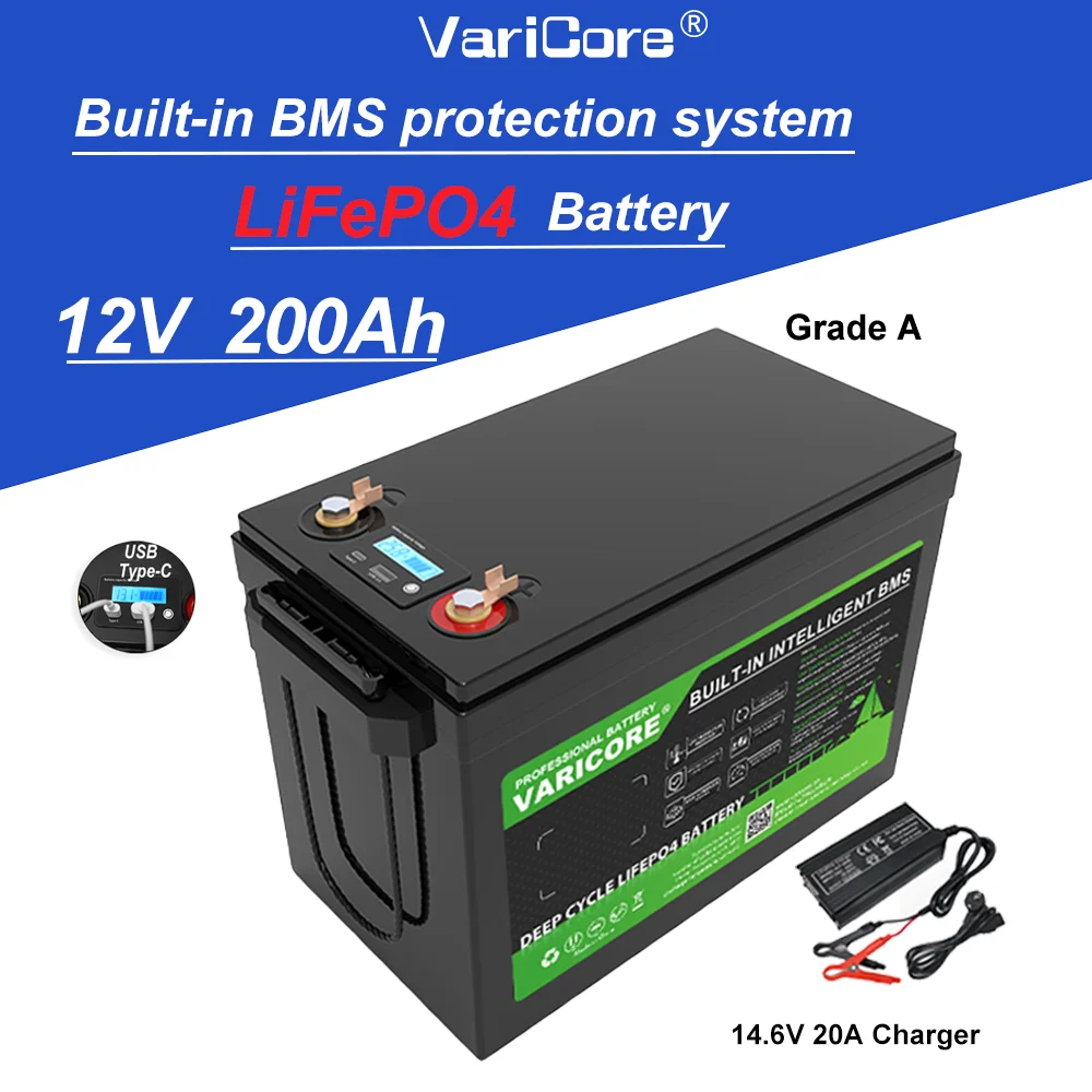 LiFePO4 Batterie 12V 200Ah Tiefzyklus-Akku Lithium-Eisenphosphat-Batterie mit BMS für Wohnmobil Camping Solarstromsystem Boot