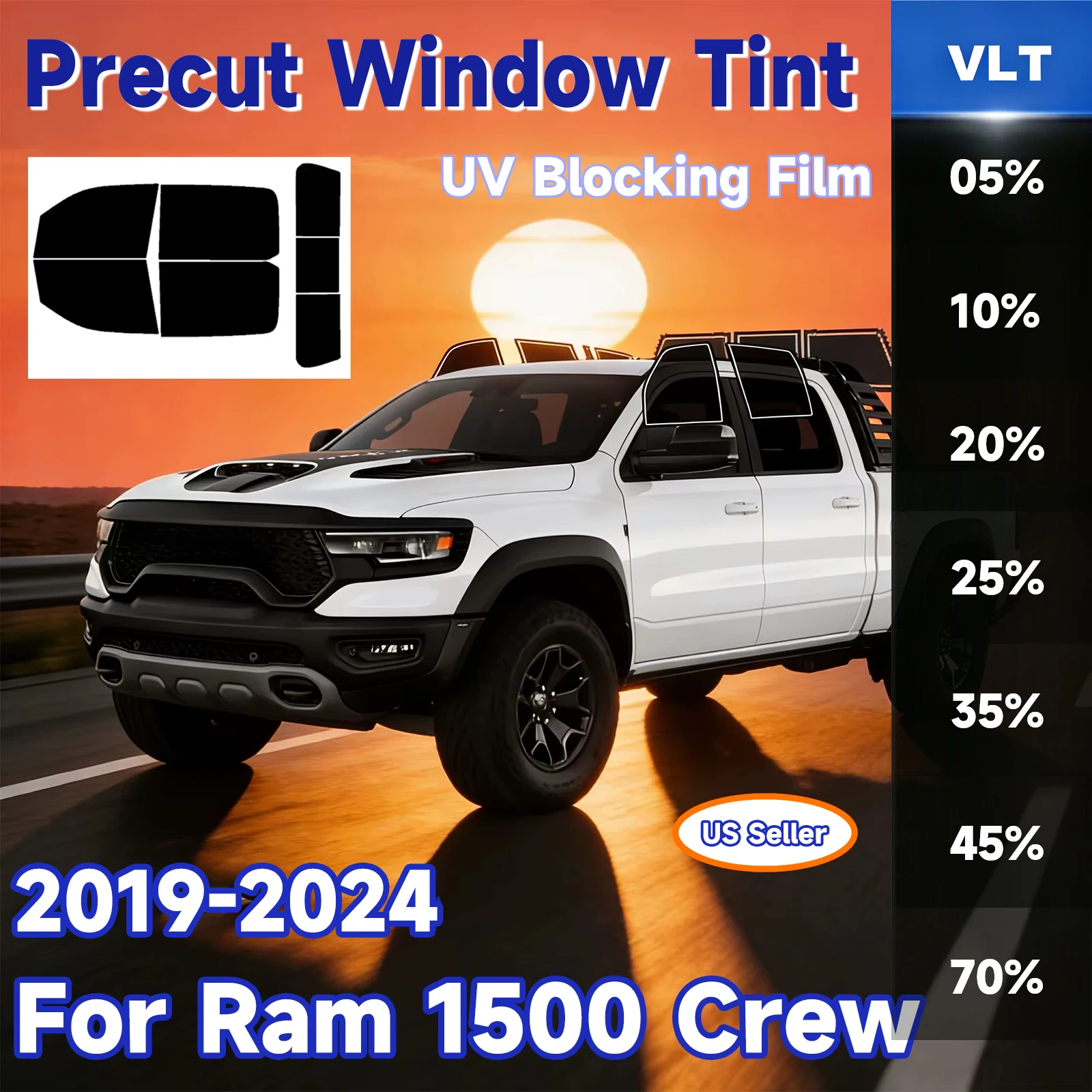 

Pre Cut Tint for Ram 1500 Crew 2019-2025 Truck Accessories Car Side Window Sunshade UV-IR Block Heat Windshield Protector Films