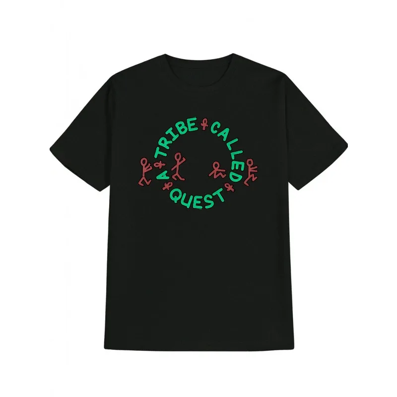 

Men'S Casual Versatile Crew Neck T-Shirt Black with TRIBE CALLED Graphic Print Slight Stretch Fabric Regular Fit Tee Perfect Gif