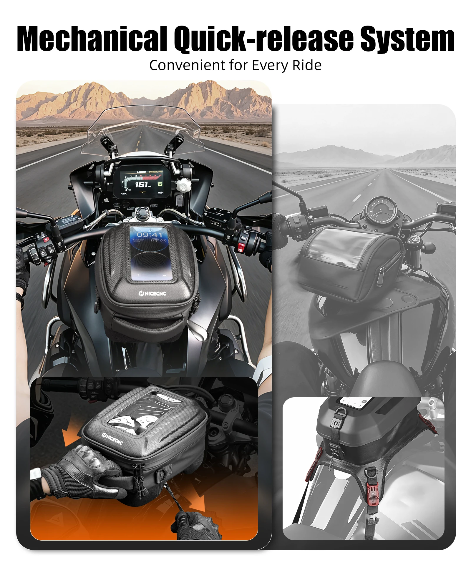Tankrucksack Push-Pull Schnellverschluss-System für Yamaha Tenere 700 19-24 BMW R1250GS Adventure 17-24 Honda CRF1100L Africa Twin 20-25 – Detail 5
