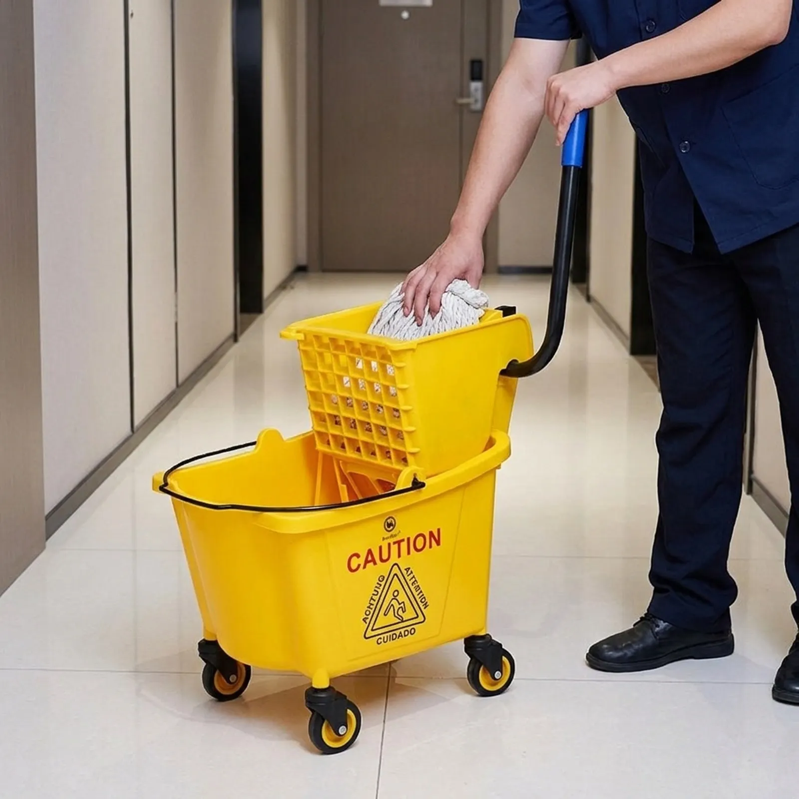 20-36L Floor Mop Bucket Cart with Wringer and Carry Handle Sturdy Sanitary Cleaning Kit for School Hotel Home Restaurant