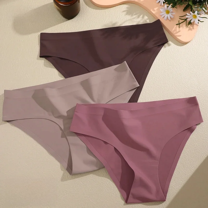 FINETOO 5 sztuk bezszwowe majtki dla kobiet seksowna lodowy jedwab bielizna solidne figi niskiej talii wygodna niewidoczna bielizna Intimates — zdjęcie 2