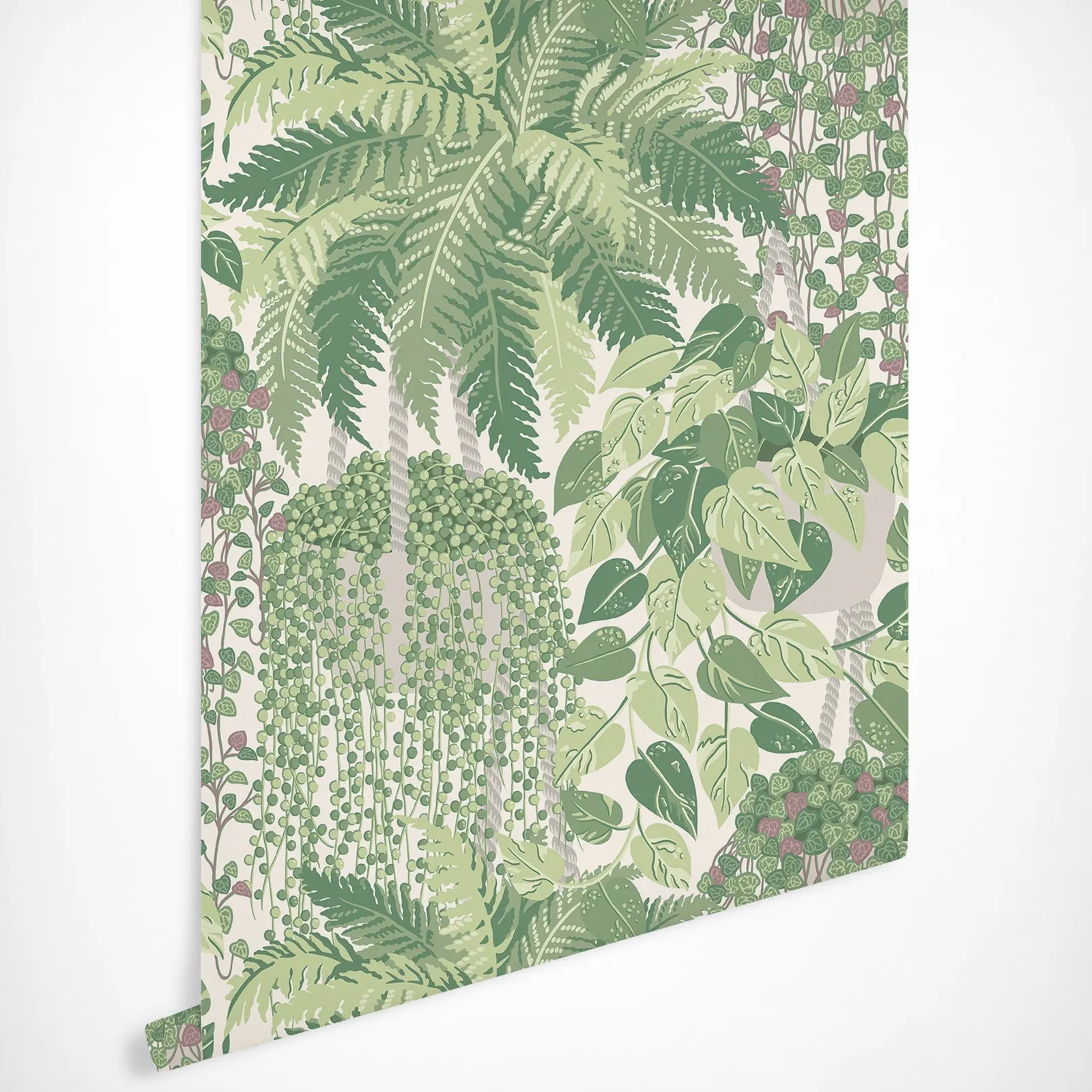 

Fern garden Wallpaper, British botanical hand-rendered Green & Olive Leaves Wallpaper in scandinavian style