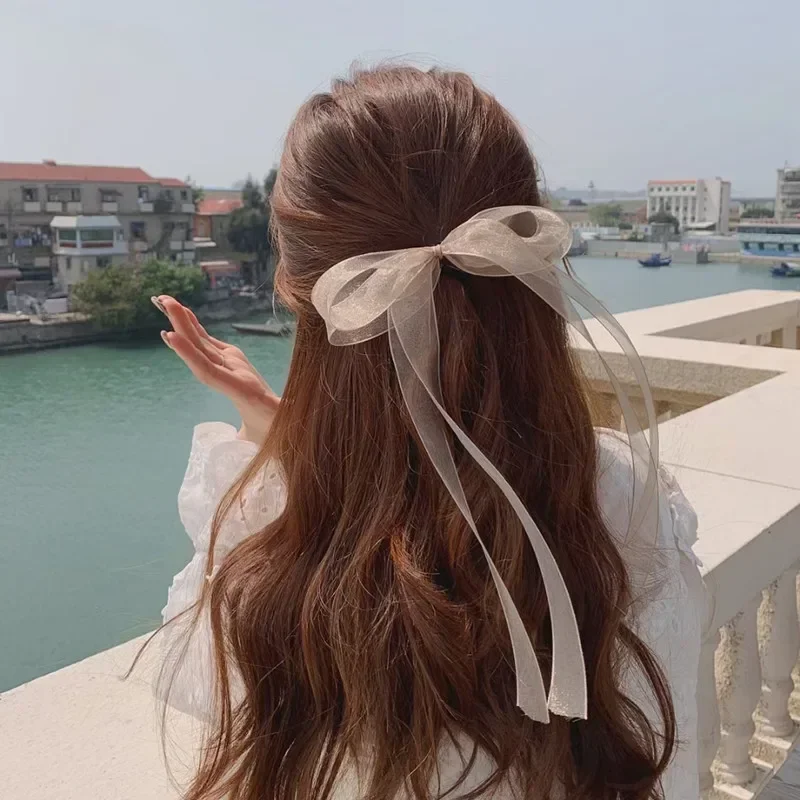 2023 New Organza Bowknot Ribbon Hair Rope Scrunchie Korean Snow Yarn Hair Ring Girl Hair Ornament ins Gentle Headwear for Women — zdjęcie 2