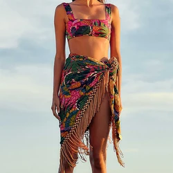 Bañador Vintage con estampado para mujer, traje de baño de dos piezas, Tankini con encaje Tie Dye, para playa y verano, 2023