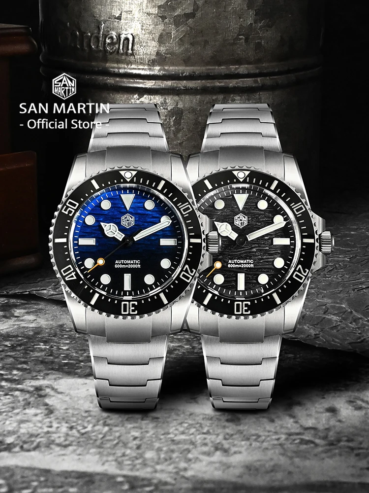 San Martin Official 42mm Men Diver Watch Wave Texture Dial Miyota 90S5 Automatic Mechanical Luxury Watch Waterproof 600m SN0126
