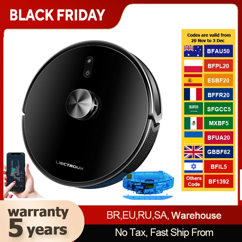 

(Code:AETH15) Liectroux X6 LDS Робот-пылесос , лазерная лидарная навигация, комбинированный режим влажной и сухой уборки, всасывание 6500 Па, карта нескольких полов, влажная уборка Y-образной формы