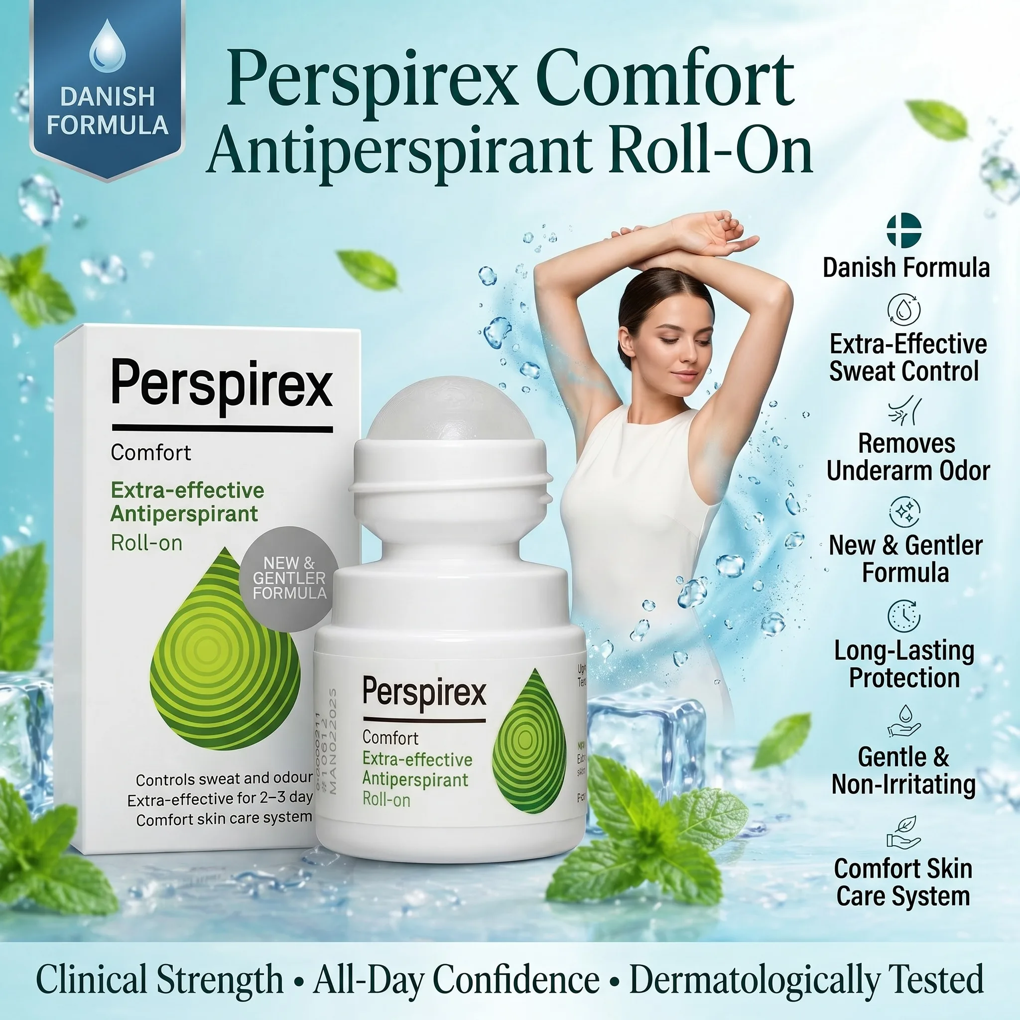 Perspirex Roll-On Antiperspirant Gentle and Non-irritating Effectively Controls Sweat and Removes Underarm Odor Body Care Stick