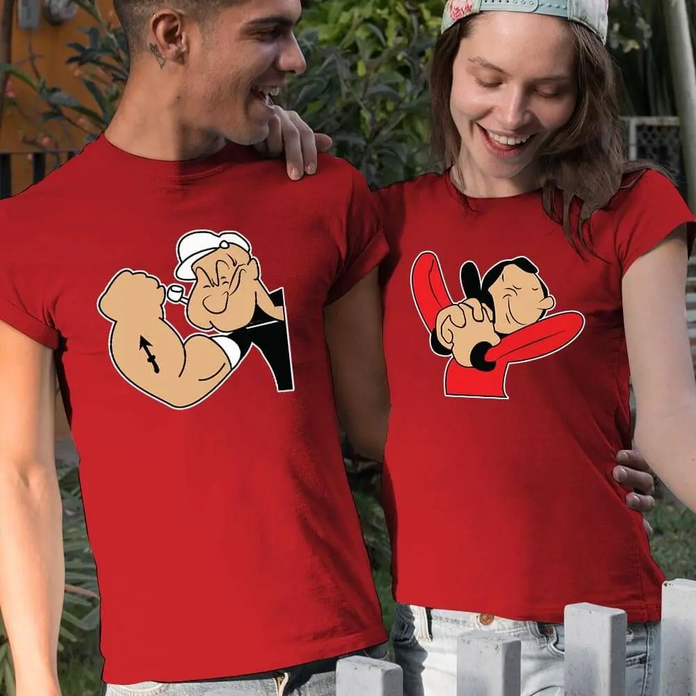 Unisex Popeye and Olive Oyl Couple T-Shirts - Playful Matching Tee Set- Valentine's Day Gift- T-shirts for Couples