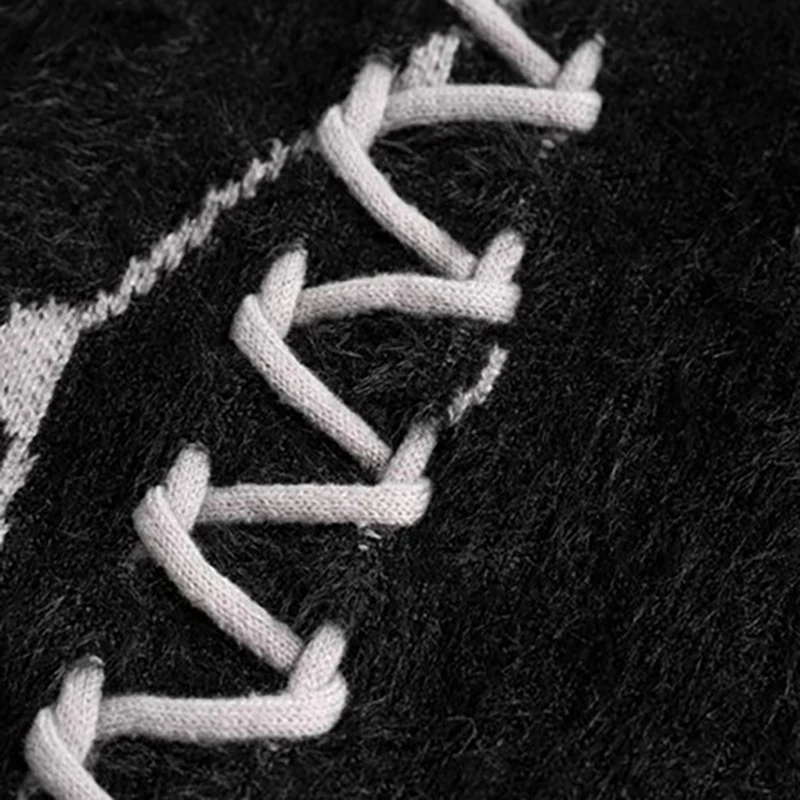 INS Dark Turtleneck Sweater Men's Winter Clothes 2024 Splice Color Tassel Weaving Couples Wool Oversize Knitwear Y2k Loose Knit