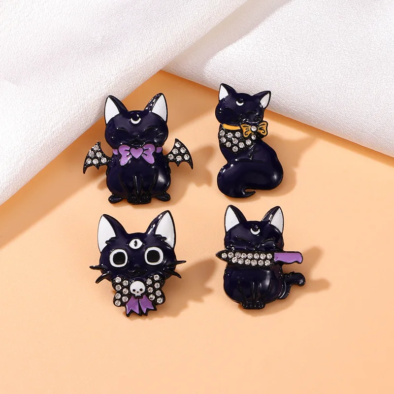 Schattige Cartoon Halloween Emaille Broche Creatief Dier Zwarte Kat Revers Pin Badge Rugzak Kleding Hoed Accessoires