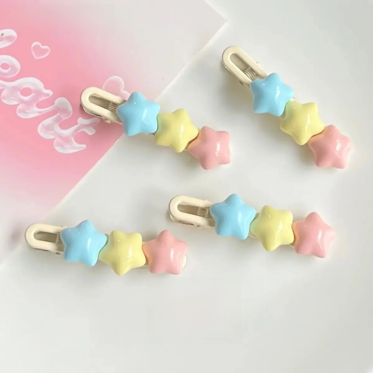 Pinces à cheveux étoile Pastel, Barrettes mignonnes Kawaii 3 couleurs pour filles, longues épingles à cheveux ondulées BB pour frange latérale, accessoires esthétiques pour cheveux