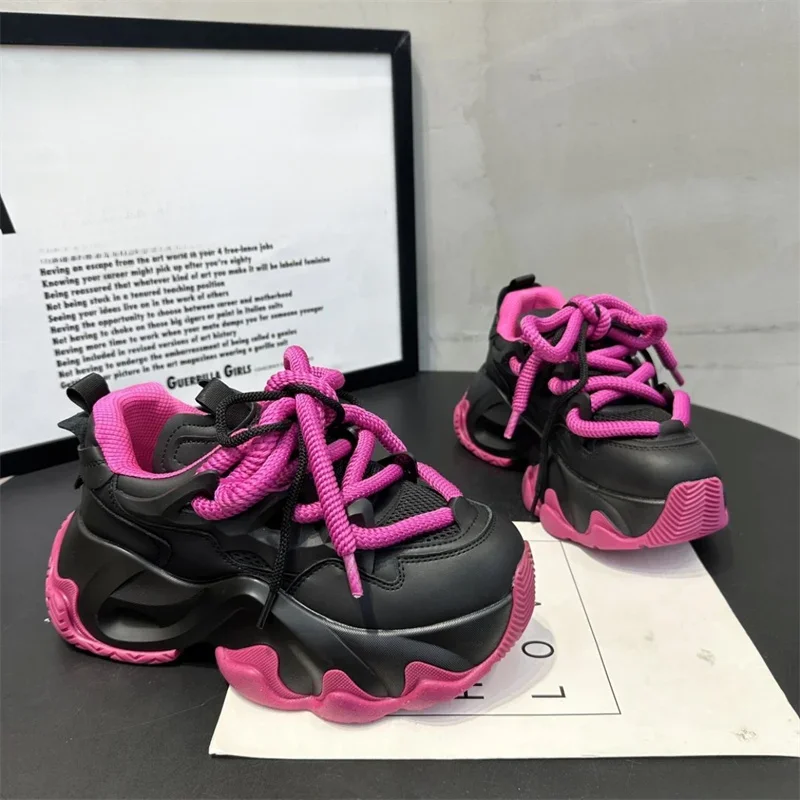 CINESSD nouvelle mode baskets femmes nouveau automne talon caché plate-forme sport papa chaussures femme à lacets respirant maille chaussures décontractées