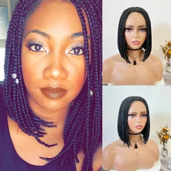 WIGERA-peluca sintética trenzada de corte Bob para mujeres negras de 14 pulgadas, cabellera de tres hebras, Color Natural, uso diario