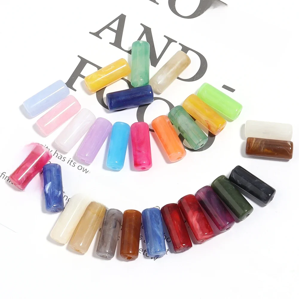 50 stks/partij Acryl Kralen Cilindervorm Imitatie Steen Buis Spacer Kralen voor Sieraden Maken DIY Ketting Hanger Accessoires - afbeelding 2