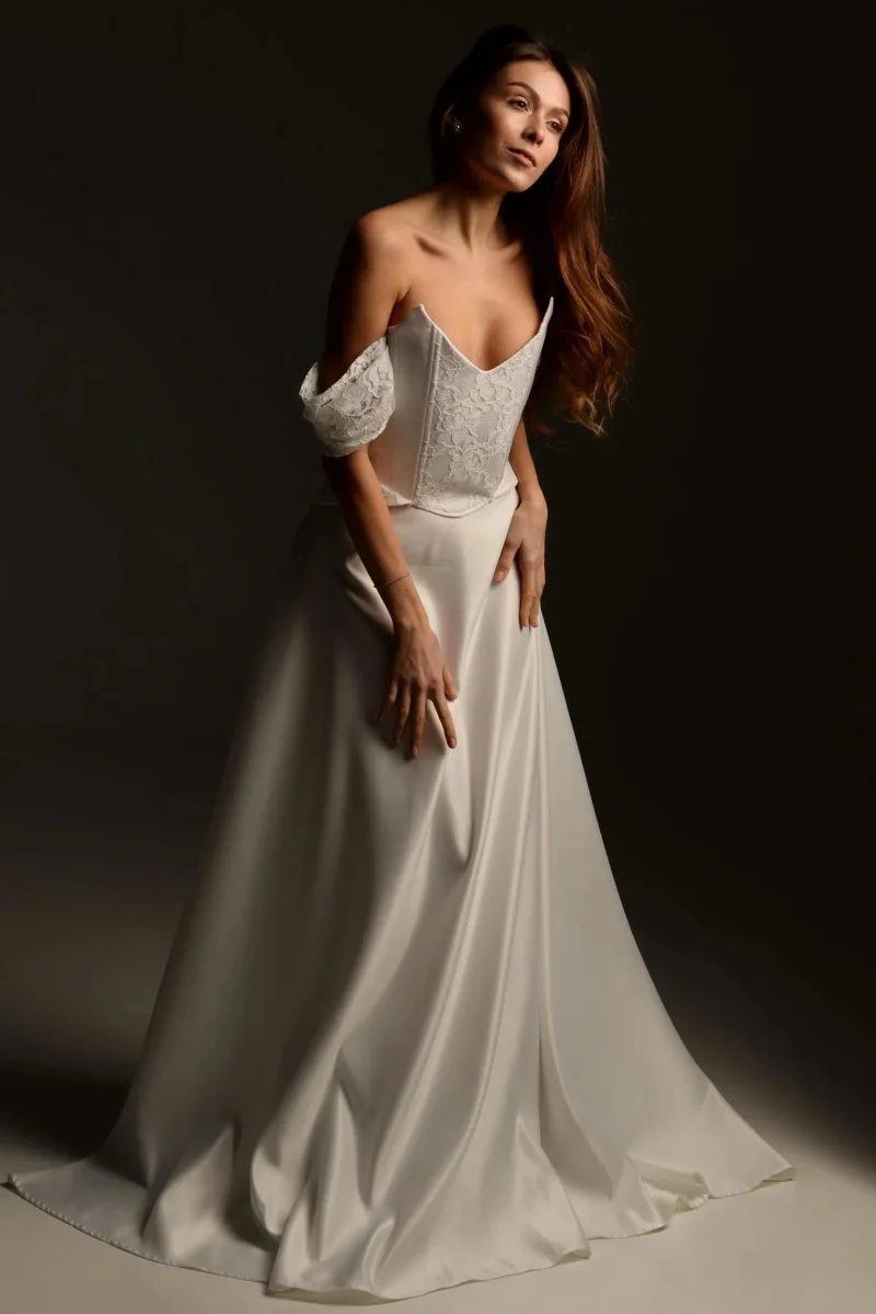 Annie Abiti da ballo ricamati in pizzo Splendidi abiti da sera bianchi Abiti eleganti in raso con spalle scoperte personalizzati