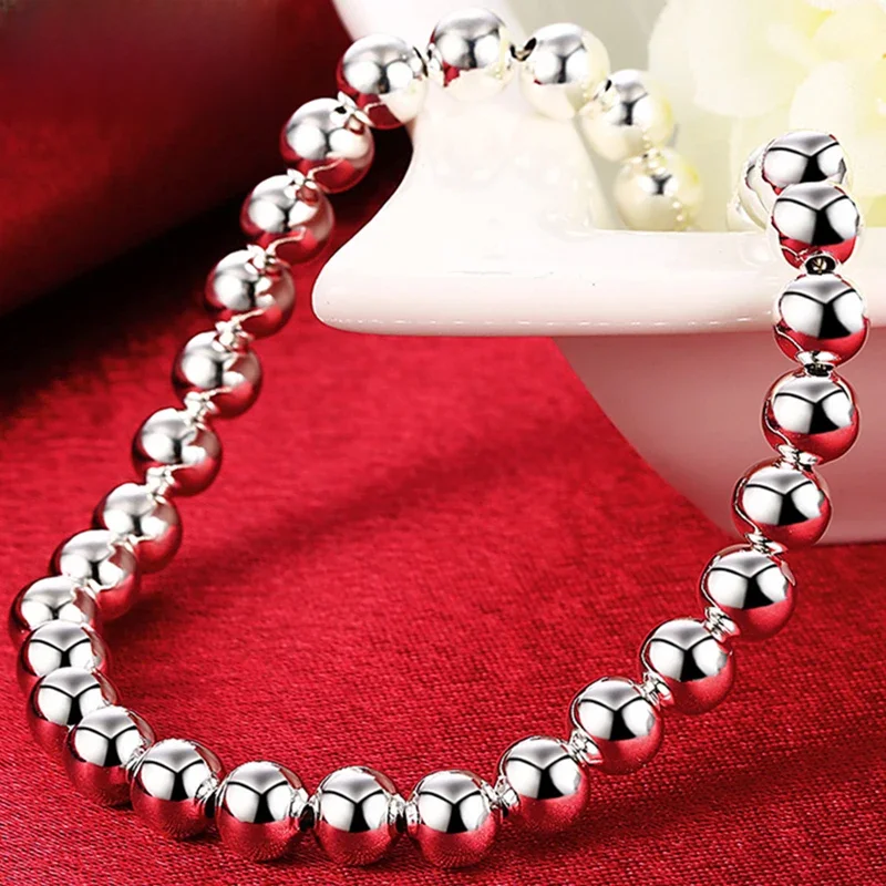 DOTEFFIL 925 Sterling Silver 6mm Ball Bead Chain Bransoletka dla kobiet Urok Biżuteria ślubna zaręczynowa — zdjęcie 2