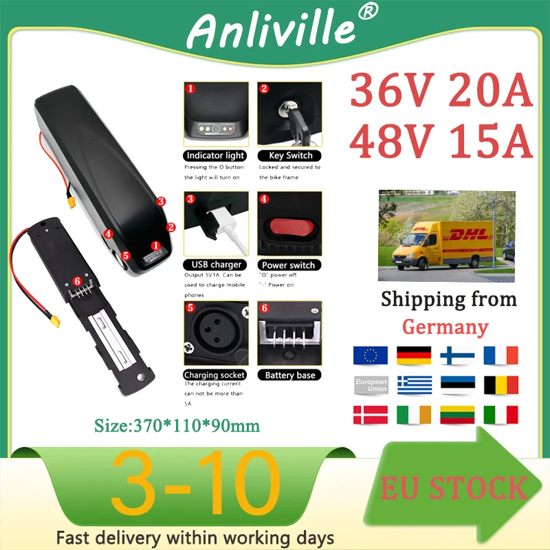 EU-LAGER 36V 20Ah 48V 15Ah Hailong Lithium-Akku XT60-Stecker 18650 Elektrofahrrad E-Scooter Akku Bafang 1000W 500W Hochleistung + XLR-Ladegerät