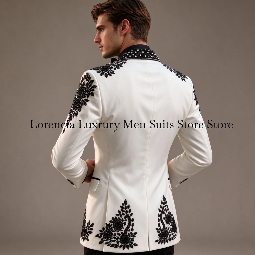 Customized Elegant Sequin Embroidery For Men Suit Glitter Gem 2 Pieces Groom Male Blazer Ropa Hombre Luxury Slim Wedding Tuxedos