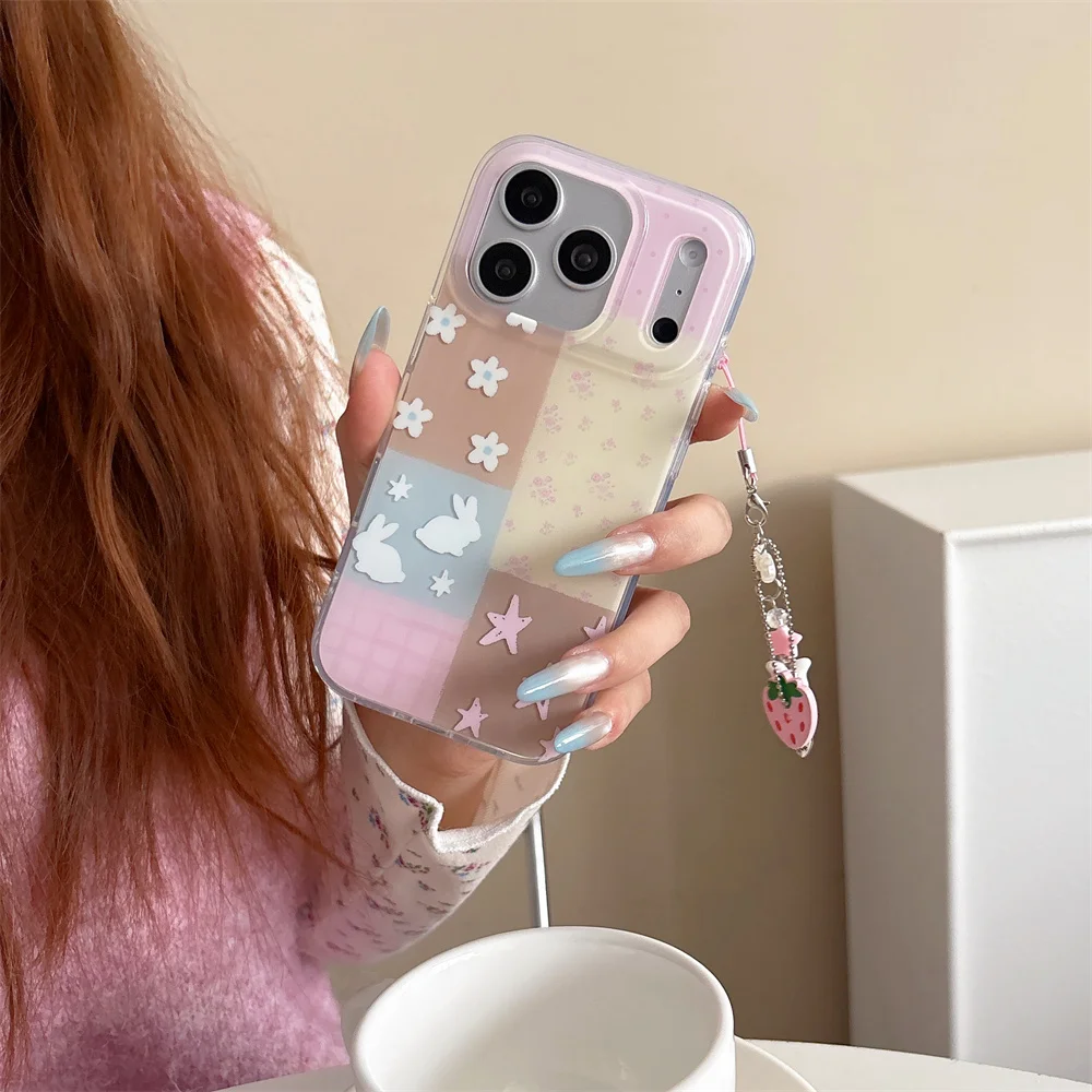 

Cute Little Flower Rabbit Silicone Phone Case for iPhone 15 Pro 14 13 17 16 Pro Max Cover With Charm Cartoon Shockproof Fundas