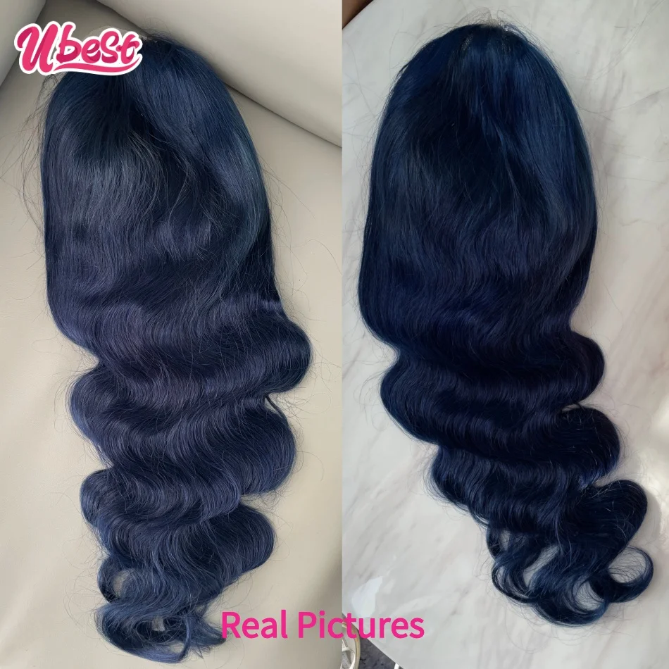 Ubest Dark Blue Wig Human Hair Brazilian Virgin Body Wave Transparent Lace Front Wig 180Density Human Hair Wigs Pre Plucked Remy