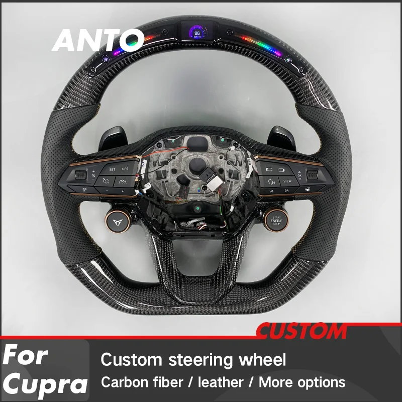 For Cupra Formentor VZ5 Leon Tavascan Terramar Born VZ Ateca Racing Style Custom Real Carbon Fiber Steering Wheel with Smart LED