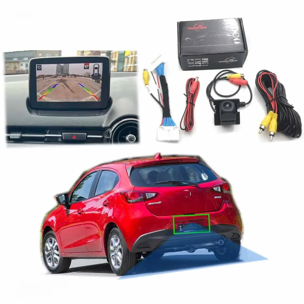 VKAUTO Voor Mazda 2 Demio DJ Hatch 2015 ~ 2025 Fish Eye Achteruitrijcamera Werken Met oem Stereo Backup Achteruit Inparkeren Camera Adapter - afbeelding 2