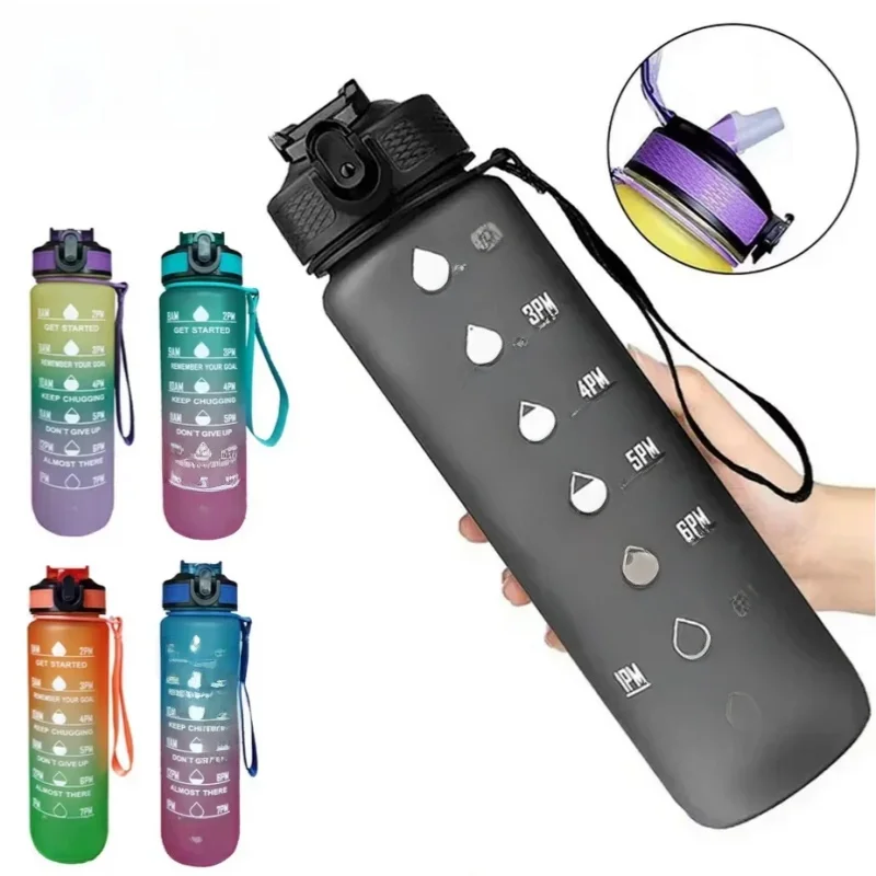 AliExpress NONE 1000ML Sports Bottle Gradient Color Water Bottle with Time Scale Portable Outdoor Sport Drinking Cup Cycling Camp Water Cup
