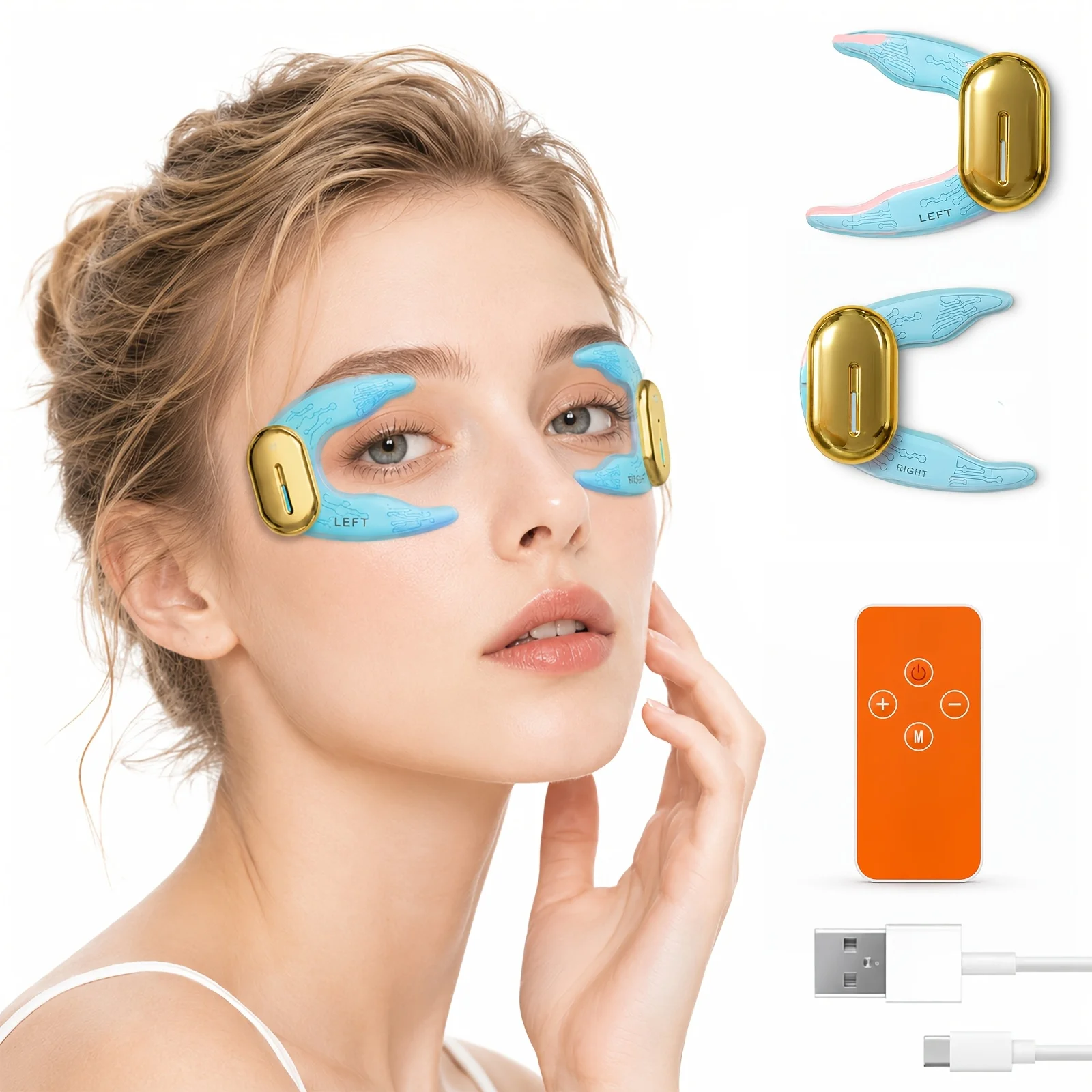 EMS Eye Massager for Women Wireless LED Eye Care Device Reusable Electric Under Eye Lift Patches, 3 Modes 3 Intensity Levels, 9 Comfort Settings for Dark Circles, Puffiness, Fine Lines, Firming, Portable Daily Eye Relaxation