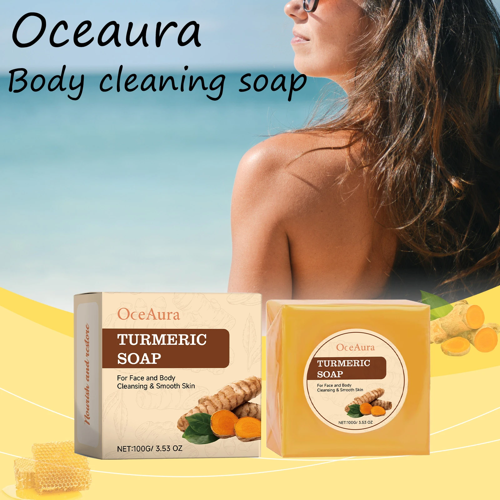 

Очищающее мыло с куркумой Oceaura, мыло для удаления пятен, глубоко увлажнение, повышение эластичности, насыщенное пенопластовое мыло для купания тела
