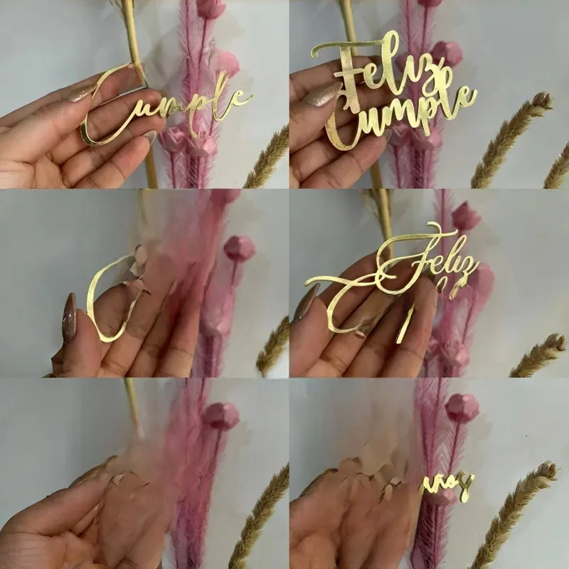 Ins espagnol joyeux anniversaire gâteau Topper couronne dorée acrylique fête d'anniversaire gâteau Toppers pour bébé douche gâteau Dessert décorations