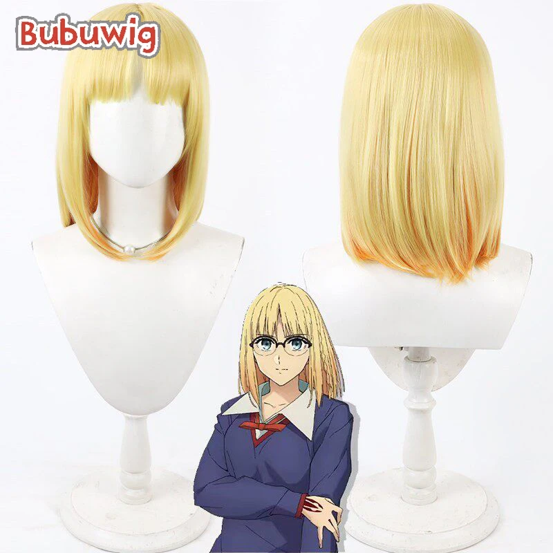 

Bubuwig Synthetic Hair Ayaka Sajyou Cosplay Wigs Fate Strange Fake Ayaka Sajyou 40cm Long Blonde Mixed Orange Wig Heat Resistant