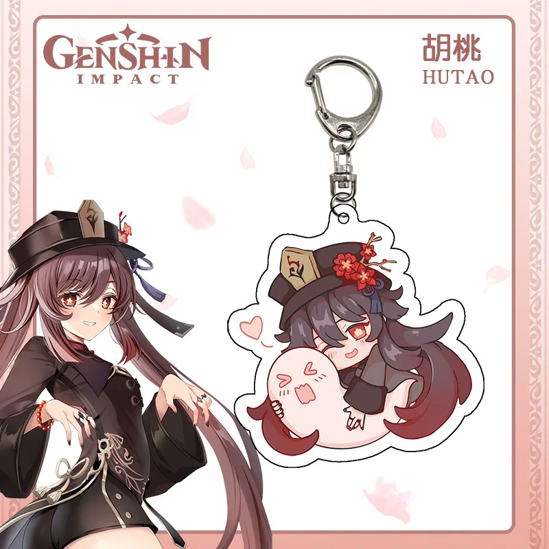 Genuine Authorized Anime Genshin Impact Walnut Keychain Hu Tao Acrylic Pendant Key Ring For Fans Collection Gift