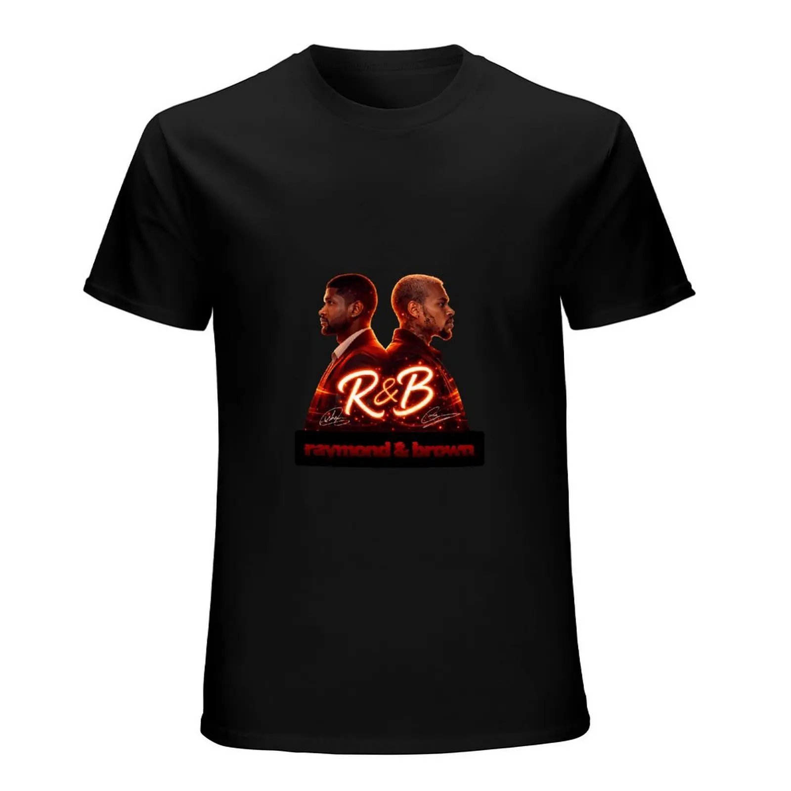 Retro Red Neon Raymond & Brown Portrait T Shirt Usher Chris Brown R&B Tour Fan Streetwear Black Casual Tshirt