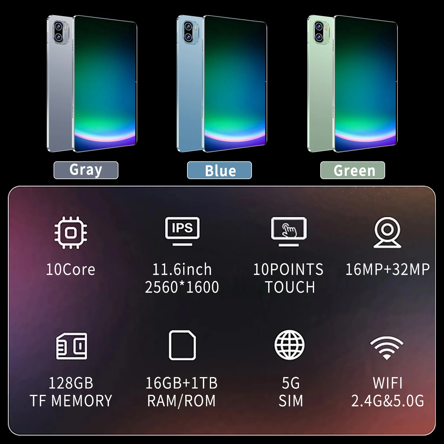 Tablet Android 2024 5G, Tablet baru RAM 16GB ROM 1TB 16MP 32MP 12.0 mAh 10Core WIFI jaringan Bluetooth Tablet 8800