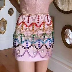 Winter New Fashionable Rainbow Crystal Skirts Ladies' Elegant Colourful Body Chain Romantic Bead Jewellry