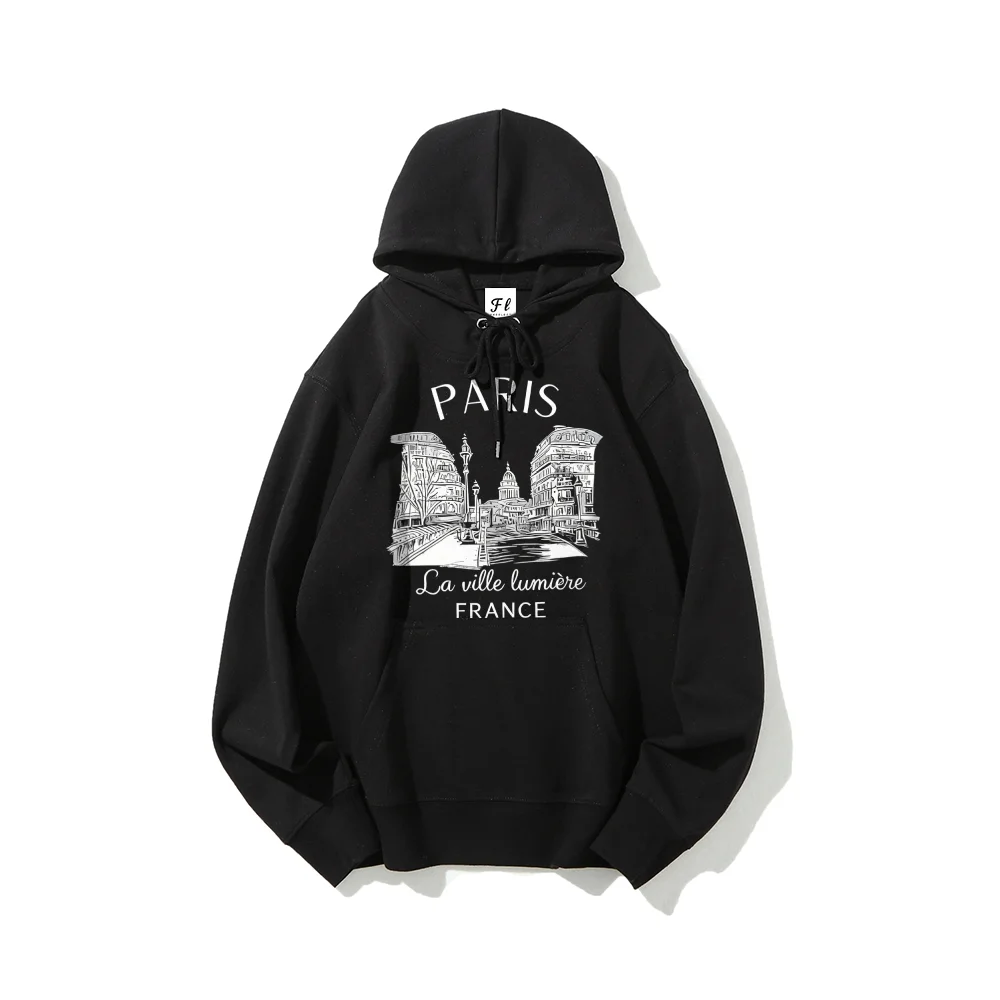 

Толстовка с рисунком Paris Cityscape для мужчин и женщин, повседневный пуловер с капюшоном и длинными рукавами на шнурке, La Ville Lumiere France, пуловер с принтом