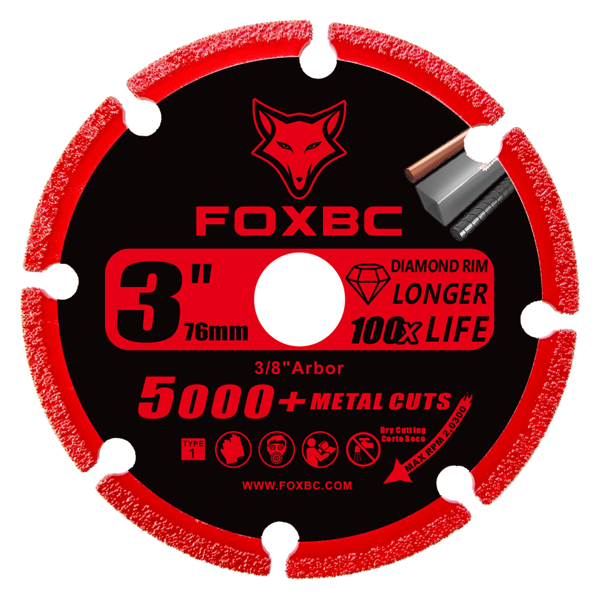 FOXBC Алмазный отрезной круг 76 мм, твердосплавная зернистость, отверстие 10 мм, 5000 + отрезки, отрезной круг по металлу, армированное стекло, дерево - 3 шт.