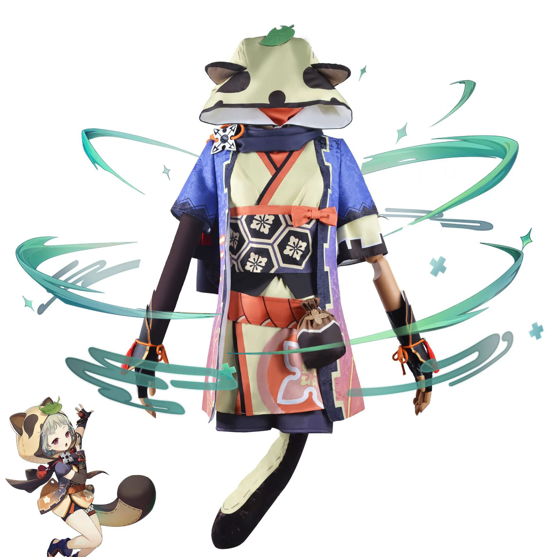 

Genshin Impact Sayu Cosplay Costume Ninja Uniform with Tail and Hat Cute Kimono Dress for Halloween